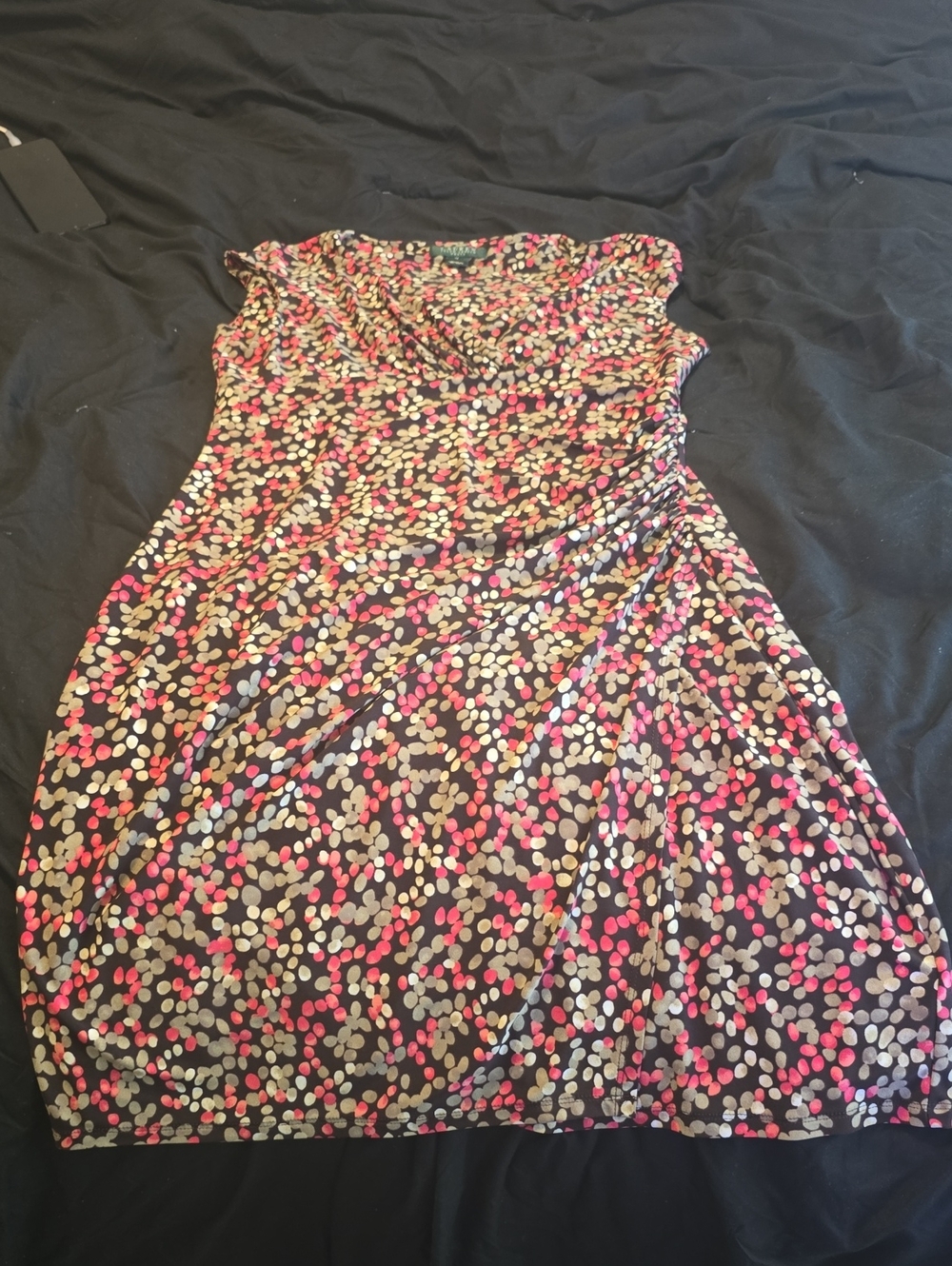 Ralph Lauren Black Midi Dress with Pink & Cream Dot Print